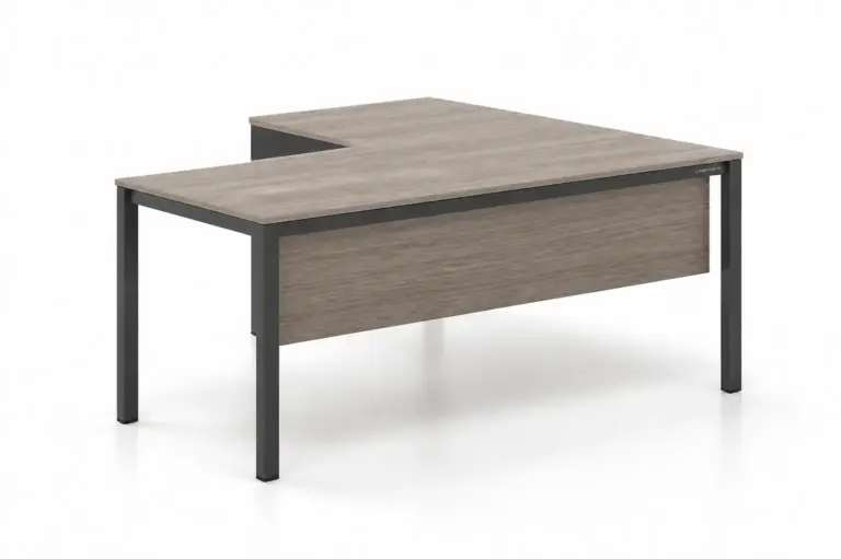 Γωνιακό Γραφείο DROMEAS Tetra 160×160 Grey Oak – Ενισχυμένα Πόδια & Μετώπη – Συναρμολογημένο